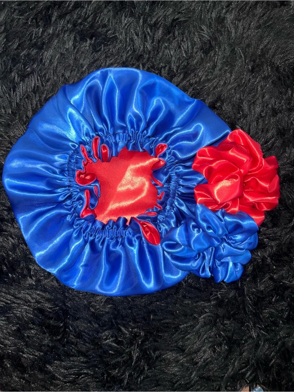 Reversible Satin Bonnet Set in Red and Royal Blue